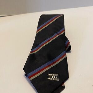 Silk Tie Black with  Blue, Red & Gray stripes  57” X 3” ITG Logo Vintage.